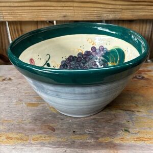 Vintage MKate Original 93 Hand Pained Grapevine Cherries Serving Bowl 9 1/4”W